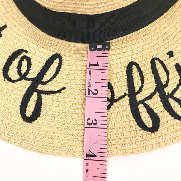 C&C Out of Office Cream Straw Sun Hat with Black Script and Hatband - Picture 8 of 11